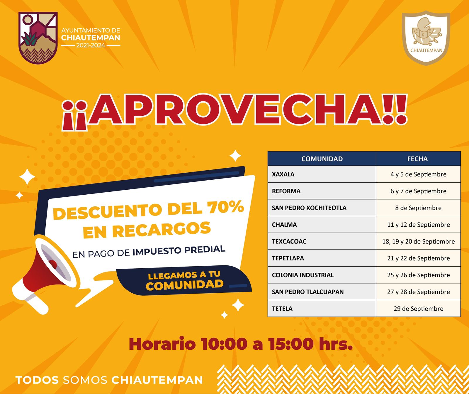 Caja itinerante de Chiautempan seguirá recorridos en comunidades con el 70 por ciento de descuento en recargo